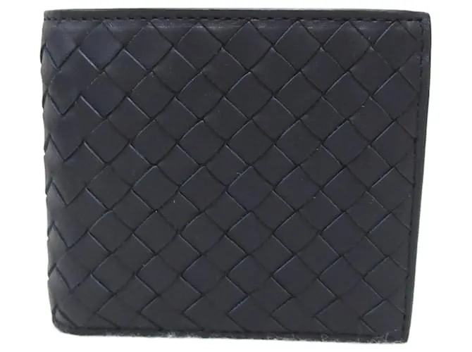 Billetera bi-fold de cuero azul marino Bottega Veneta 