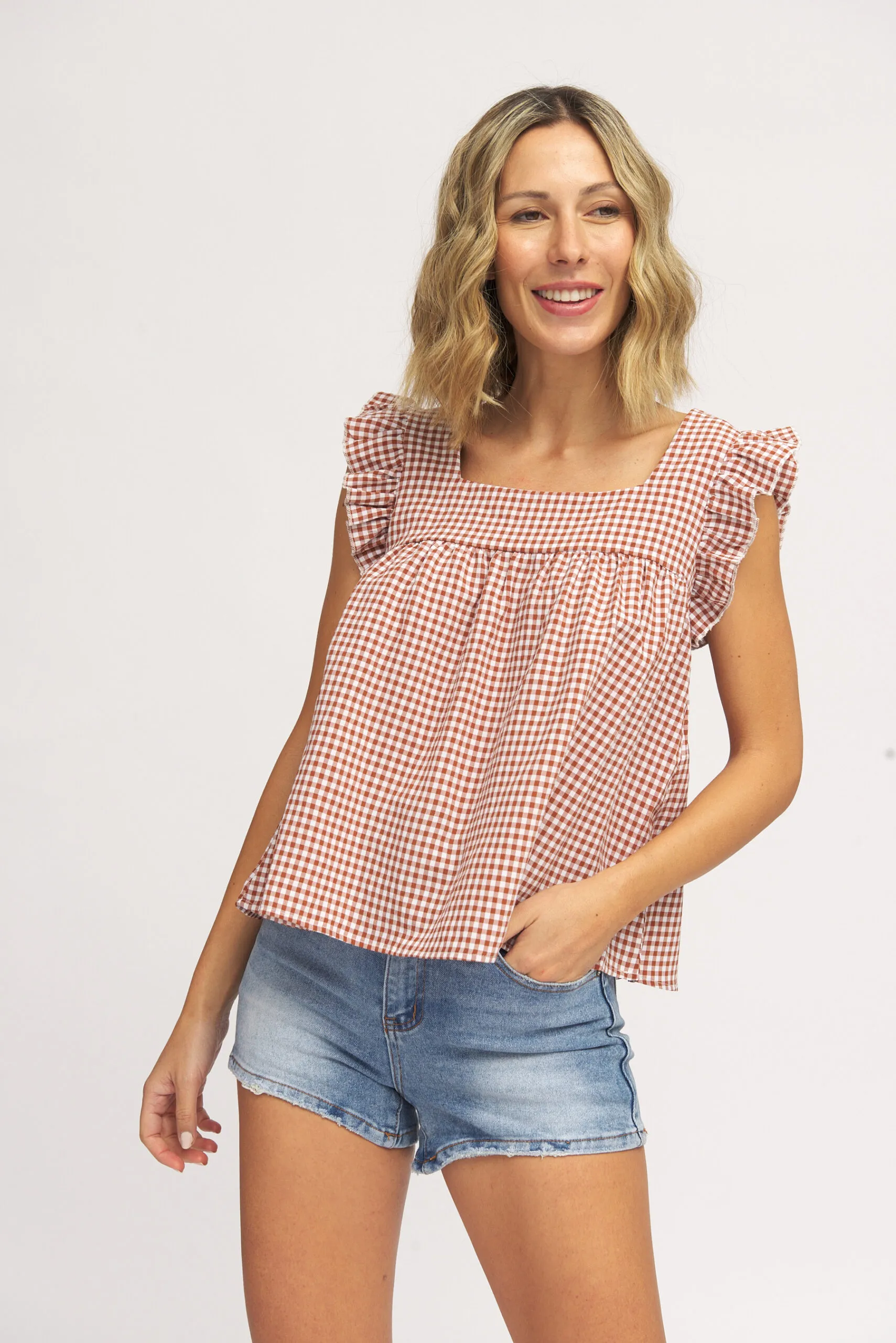BLUSA VICHY MARRON