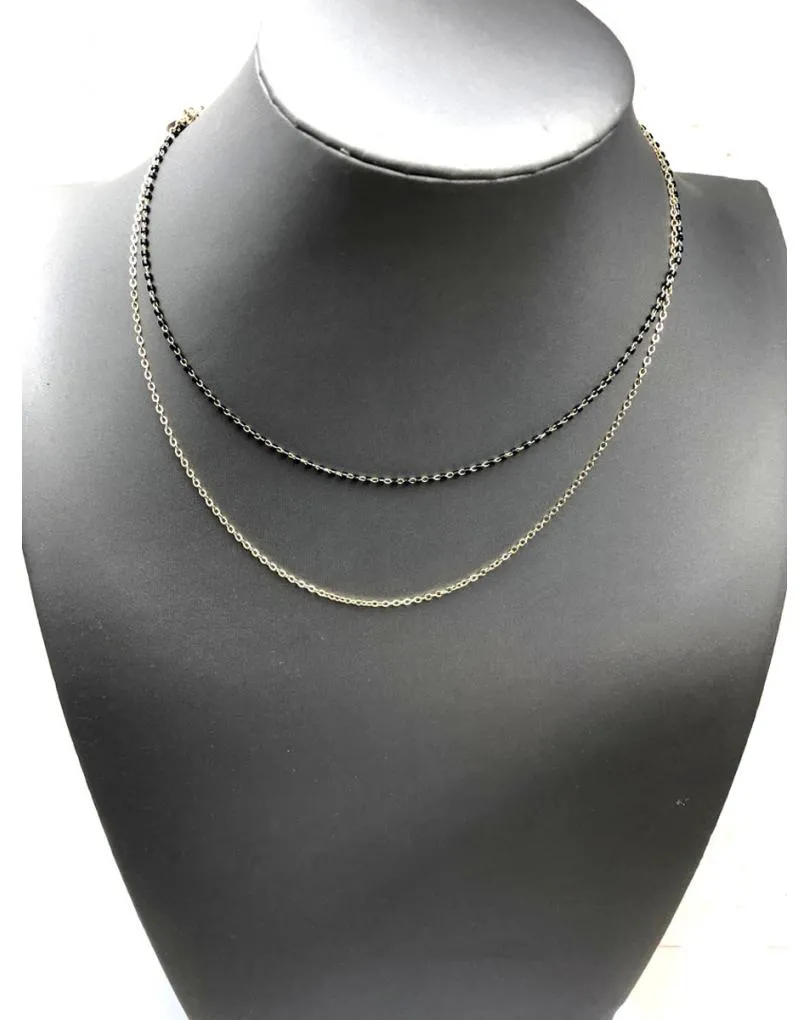 CADENAS MUJER FINAS DOBLE, PIEDRA NEGRA Y CADENA