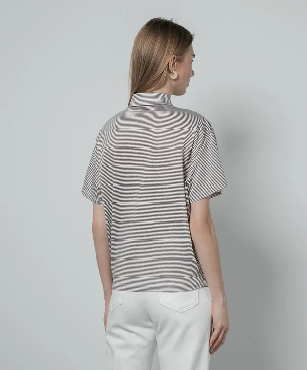 Peserico Brown striped polo shirt with monil chain