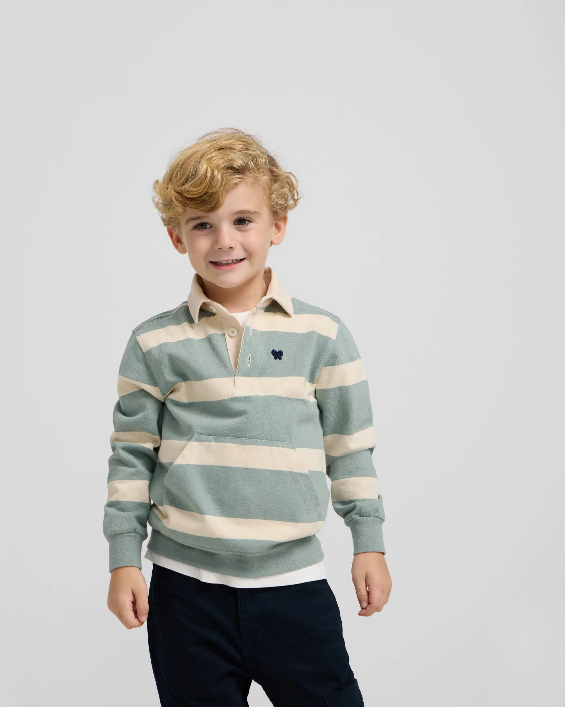 Polo kids clasico rugby rayas anchas verdes