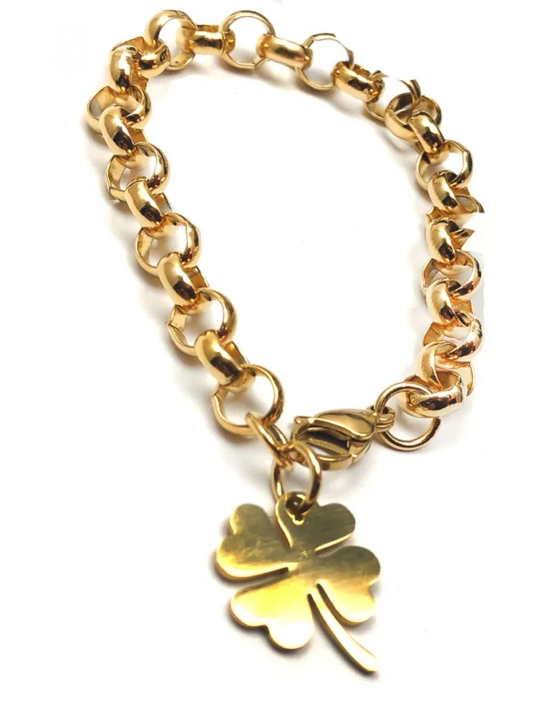 PULSERAS MUJER DE CADENA DORADA Y TREBOL DE LA SUERTE