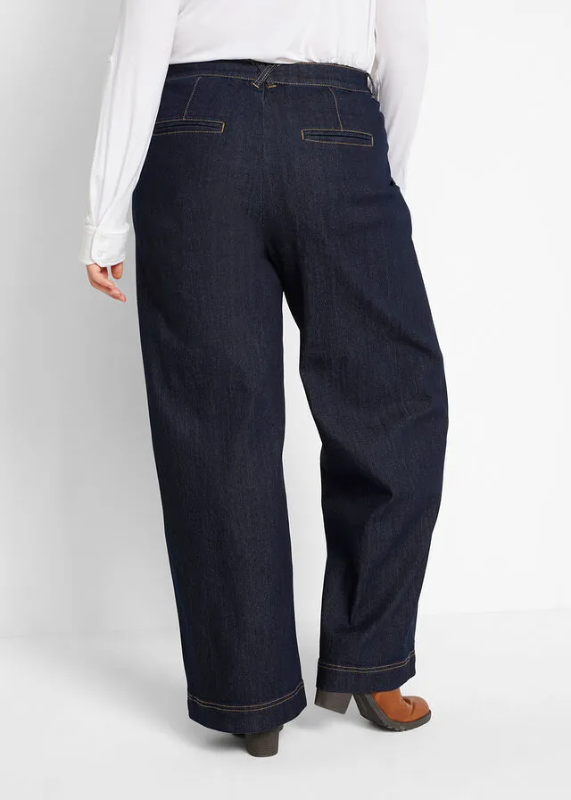 Vaqueros Marlene con pliegues y cintura cómoda denim oscuro