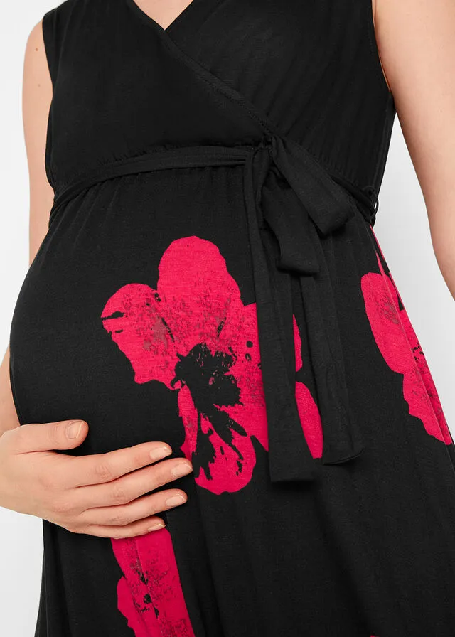 Vestido de punto premamá/de lactancia con viscosa sostenible Negro-Magenta